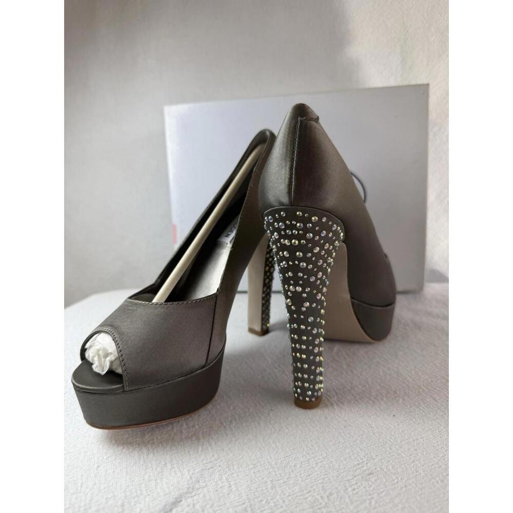 Savage Style Steve Madden Platform Peep Toe Heels Futuristic Vibe Satin & Studs